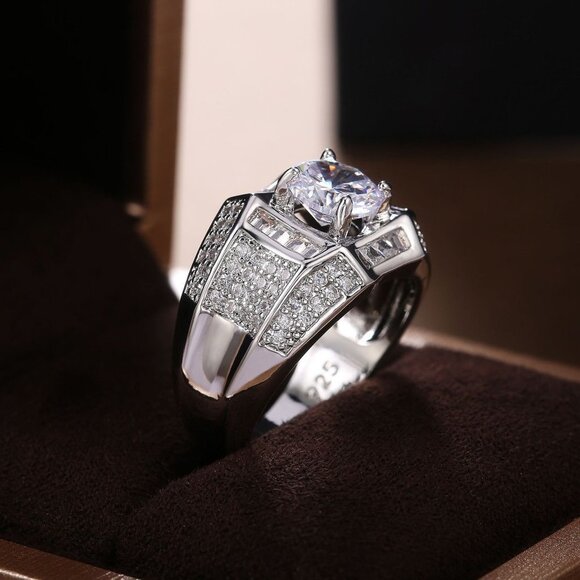 🎁 Dainty Fever Glitter Zircon Chunky Wedding Luxury Ring for Man, P1232 - Picture 1 of 7